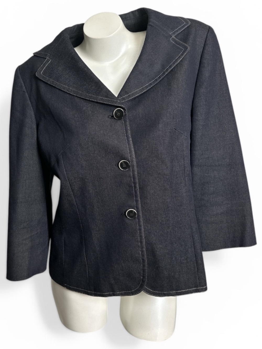 Le Suit Tailored Blue/Black Denim-Look Blazer – Size 14 | Flattering Fit